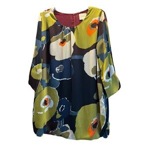 I. Madeline Anthropologie Mini Dress Tunic Pockets Watercolor Print Medium